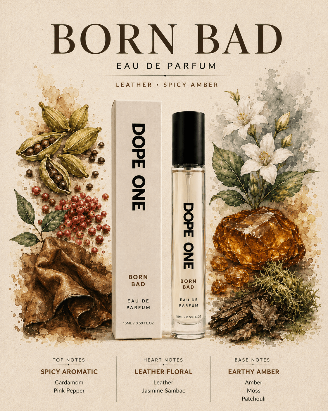 DOPE ONE Born Bad 15ml — leather, cardamom, amber